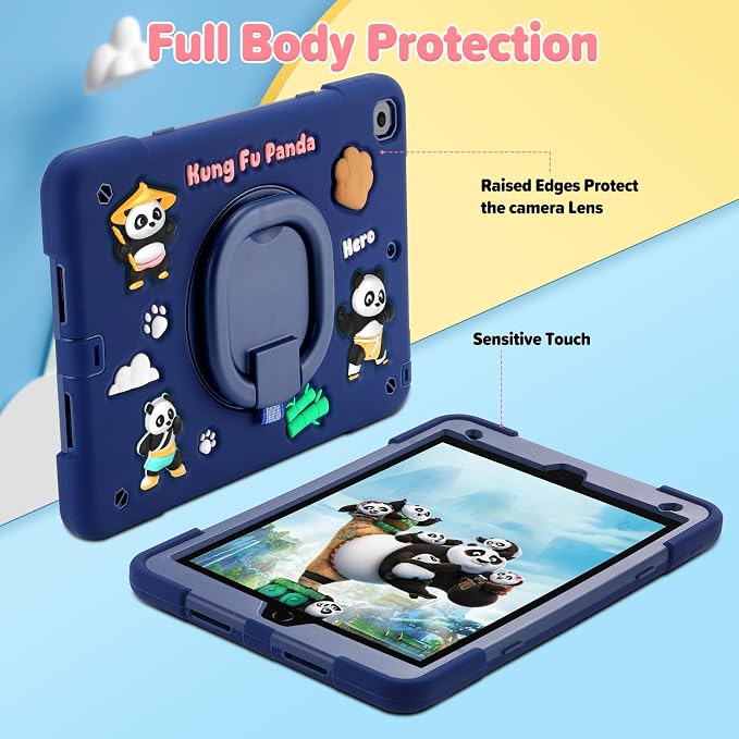 Case for iPad A16 11th Generation 11 Inch 2025 iPad 10th Generation 10.9 Inch 2022 Silicone 3D Panda Design Kids Case Heavy Duty Protection with Kickstand/Pencil Holder/Strap