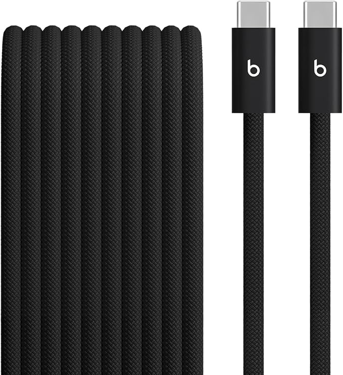 Beats 240W USB-C to USB-C Braided Cable Fast Charging Durable/Tangle Free Compatible with Apple and Android Devices (3 m/10 ft) – Bolt Black