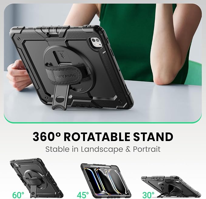 SEYMAC for iPad 9th/8th/7th Generation Case 10.2 2021-2019 Full-Body Shockproof Protective Case with Screen Protector Rotating Stand/Handle/Shoulder Strap for iPad 10.2 Blue/Black