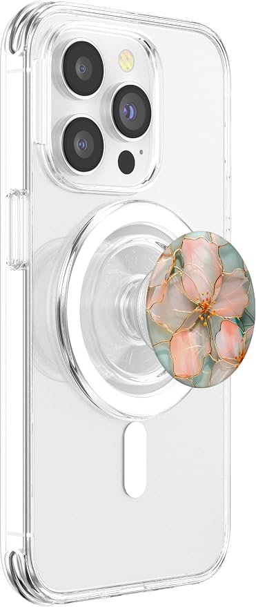 Pink and Coral Blossoms in Stained Glass Style A Floral PopSockets PopGrip for MagSafe