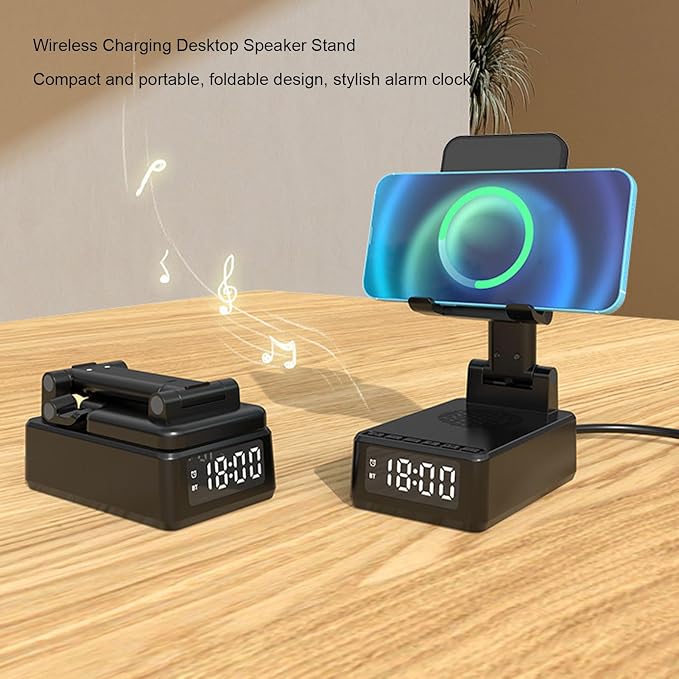 Diyeeni Alarm Clock Speaker Wireless Charger with 15W Fast Charging and Bluetooth Speaker for Phone