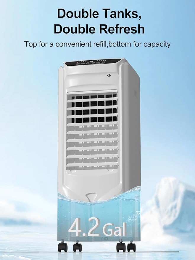 Landeagle 32" Swamp Cooler Air Conditioner,1800CFM Evaporative Coolers with 4.2 Gal Tank,110°Oscillation Portable Room with 12H Timer, Cooling Fans that Blow Cold Air for Bedroom Indoor, Bright White