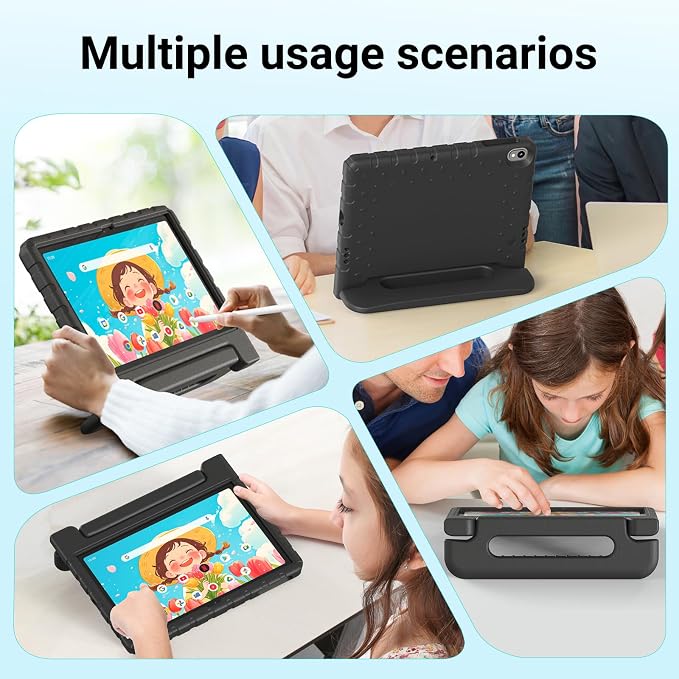 Kids Case for Onn 10.1 Tablet 2024 Gen 4(Model:100135925) ShockproofBlack | Lightweight EVA Foam Foldable Handle Stand Precise Cutouts Kid-Friendly For Daily Use