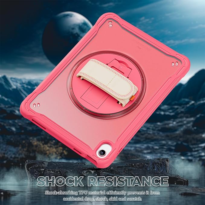 ProCase Rugged Case for iPad A16 11th Gen 2025/iPad 10th Gen 2022 -Black | Heavy Duty Shockproof Rugged Kids Cover with Hand Strap 360 Degree Rotatable Kickstand Protective for iPad 11/10