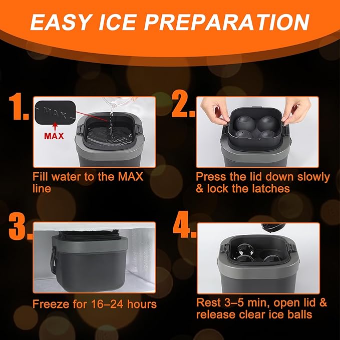 Huoflame Clear Ice Ball Maker, 4 Large 2.5-Inch Spheres for Whiskey