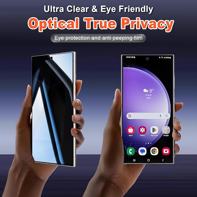 [2+1 Pack Privacy Screen Protector+Instant paste warehouse for Samsung Galaxy S24 Ultra|Anti-Spy Tempered Glass with Fingerprint Unlock Support Anti-Scratch 9H Hardness &amp Easy Installation