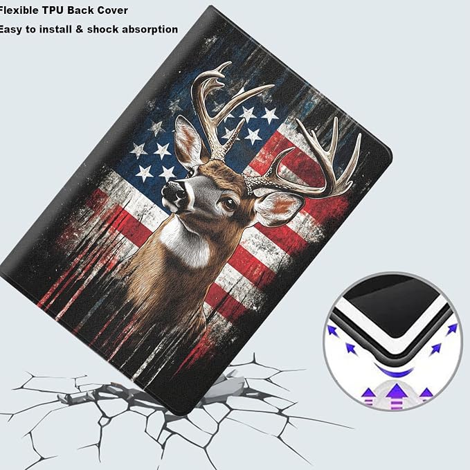 Tablet Case for 6 All-New Kindle (11th Generation2024/2022 Release)Shockproof Protective Cover with StandAuto Wake/SleepAmerican Flag Deer