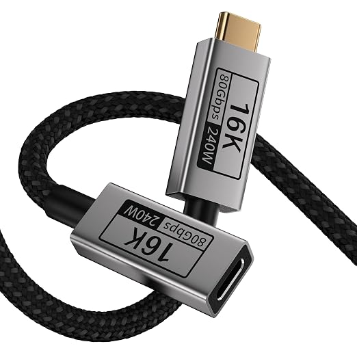 Long USB C Extension Cable 10FT Compatible with Thunderbolt 540Gbps Data &amp 240W Charging 8K@120Hz Video for Display Type C Male to Female Extender for Thunderbolt 4/3 /SSD/USB Hub/Dock