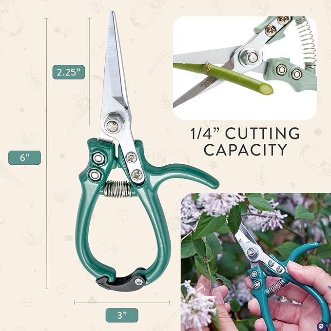 Modern Sprout Pruning Shears - Herb Snipping Scissors- Lightweight Gardening Tools W/Easy Lock - Flower Cutter Garden Shears - Carbon Steel Blade + Reusable Holster (Ocean, 1-Pack)
