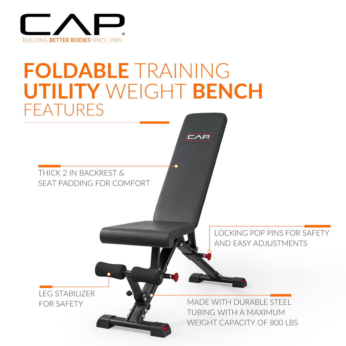 CAP Barbell Foldable Adjustable Weight Bench – Durable, Space-Saving, and Fully Adjustable for the Ultimate Home Gym Performance