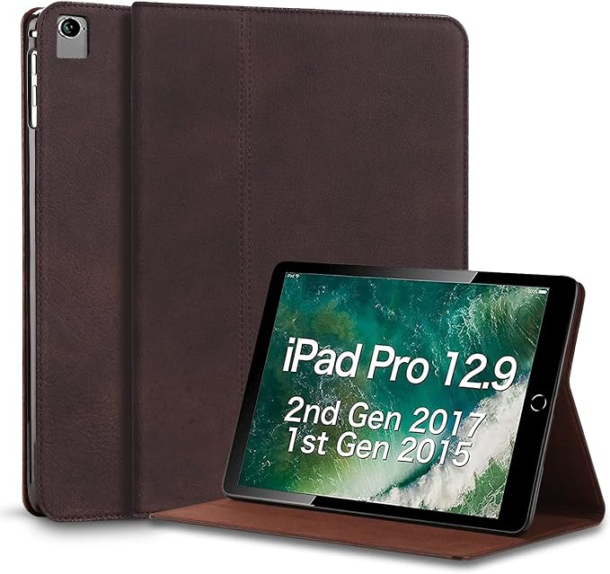 Gexmil Case for iPad Pro 12.9 Inch2nd/1st Generation(2017/2015) Genuine Leather Cover Anti Fingerprint/SlipCowhide Folio Cover Auto Sleep/Wake with Adjustable StandFlower Brown | Genuine Leather Co