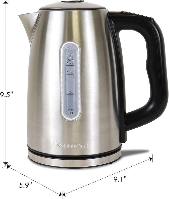 Kenmore Digital Cordless Kettle1.7 L/1.8 Quarts Capacity, Stainless Steel Electric Kettle with Digital Temperature Control, Concealed Heating Element, and Keep Warm Mode, Silver, Standard