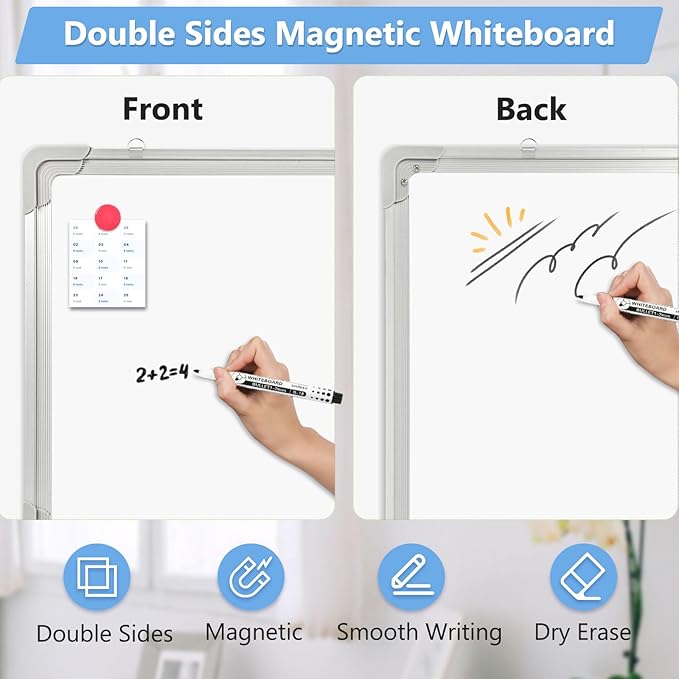 Double-Sided White Board, 16" x 12" Dry Erase Board Small Whiteboard for Wall Magnetic Hanging White Board Dry Erase for College Dorm Room, School, Home, Office