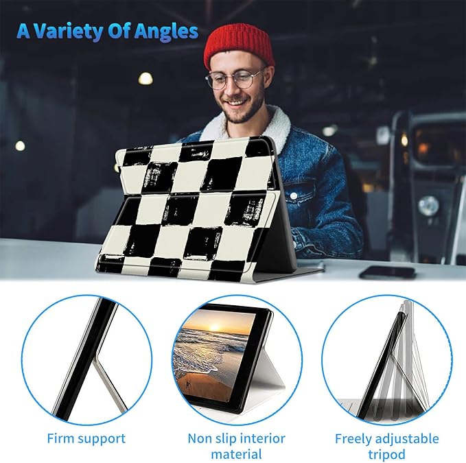 for All-New Kindle Fire HD 10 &amp 10 Plus Tablet (13th/11th Gen 2023/2021 Release) 10.1 + Screen Clean Pad Slim PU Leather Multi-Angle Kickstand Cover with Auto Wake/Sleep Horse with US Flag