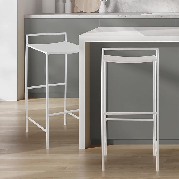 JONATHAN Y BSL1004B Svelte 30" Coastal Contemporary Iron Saddle-Seat Low-Back Bar Stool with Foot Rest for Home, Kitchen, Dining Room, Workspaces, Cafes and Resturants, White Frame