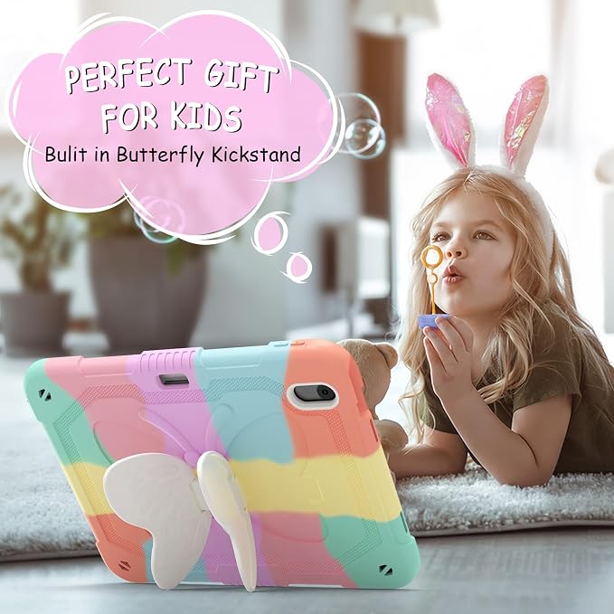 Ambison iPad Air 11 inch Case 6th Generation 2024(M2) with 9H Tempered Glass Screen ProtectorFull-Body Shockproof Sturdy Cute Cover with Butterfly Wings StandShoulder StrapPencil Holder-Multicolor