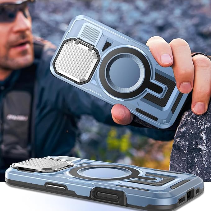 Camera Stand Case for iPhone 16 Pro Max, [Compatible with MagSafe] [Lens Cover] 2024 Version Military Grade Protective Soft Case for iPhone 16 Pro Max 6.9 inch Men Women, Blue