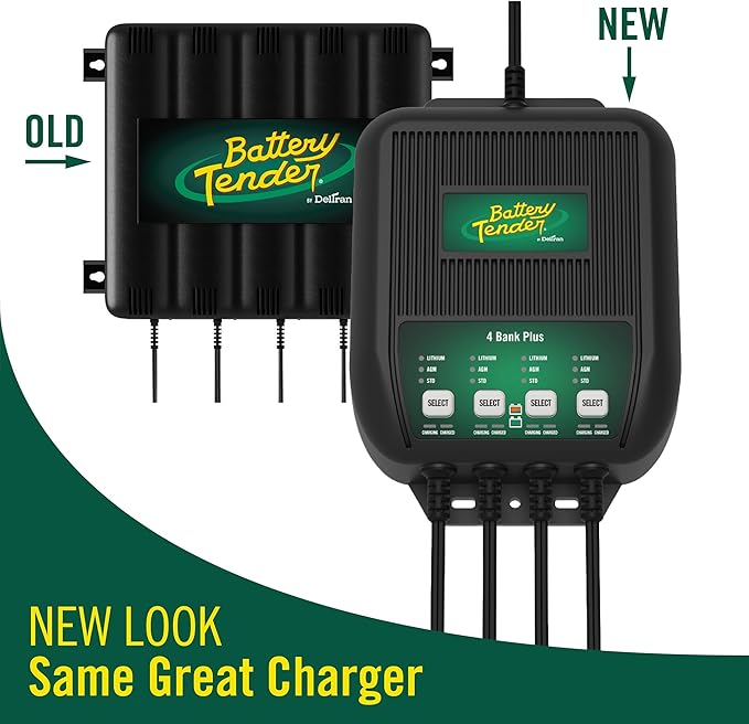 Battery Tender Plus 4 Bank Multibank Charger - 5 AMP (1.25 AMPs Per Bank) - Smart 12V Multi Battery Charger and Maintainer for Standard, AGM, and Lithium LiFePO4-022-0148-DL-WH