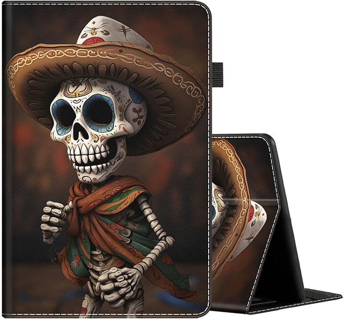 Case Cover for Amazon All-New Kindle Fire 7 Tablet (2022 Release-12th Generation) Latest Model 7 Slim Folding Stand Cover with Auto Wake/Sleep Dancing Skeleton in Mexican Costume