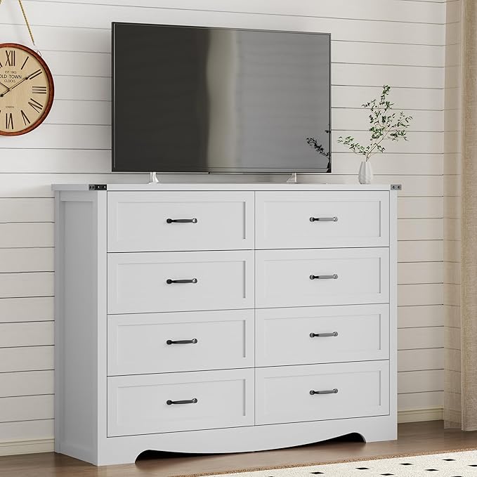 8-Drawer Dresser for Bedroom, Modern Wooden Chest of Drawers with Metal Handles, Anti-Tipping Design, Sturdy and Stable Storage Organizer for Living Room, Entryway, Home Office, Standard