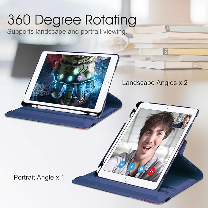 Fintie 360° Rotating Case for iPad 9th / 8th / 7th Generation 10.2 Inch | Swivel Stand Portrait &amp Landscape Viewing Shockproof Cover with Pencil Holder Auto Wake/Sleep Aqua Wave