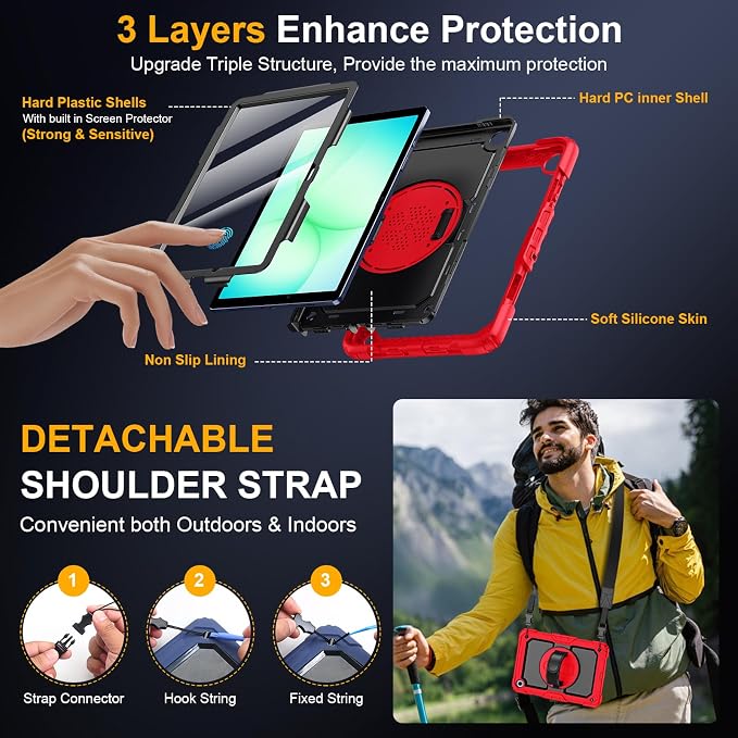 Case for Samsung Galaxy Tab A11+ Plus 11 Inch Ubearkk for Galaxy Tab A9+ Plus Case Full-Body Drop Protection Cover with Screen Protector 360° Rotating Stand and Hand/Shoulder StrapBrightblue