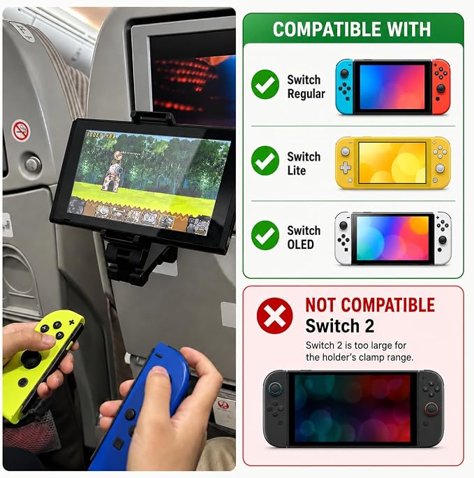 Perilogics Gen 2 Airplane Phone Holder Mount Travel Essential Phone Stand | Upgraded Silent Hinge 360° Adjustable Compact Size Wider Clamp Fits iPhone Android &amp Gaming Devices