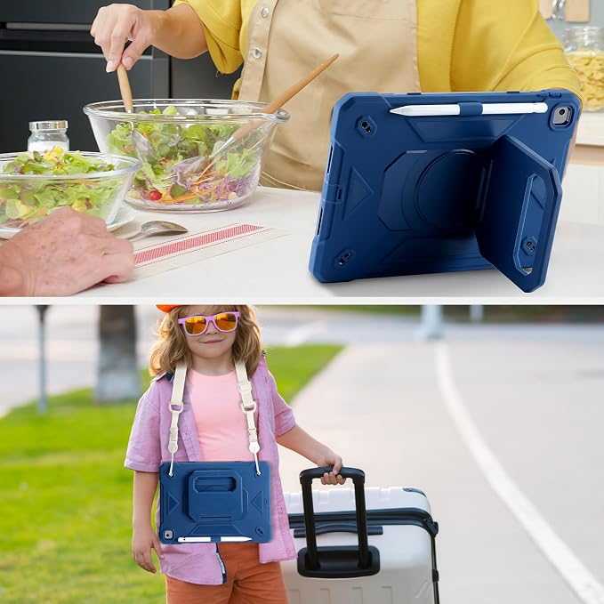 for iPad (A16) 11th Generation Case 11 Inch 2025/ iPad 10th Generation Case 10.9 Inch 2022 with 360 Rotating Grip Magic StandPencil Slot/Key Chain/Carrying Shoulder Strap Cover for iPad 10th Gen