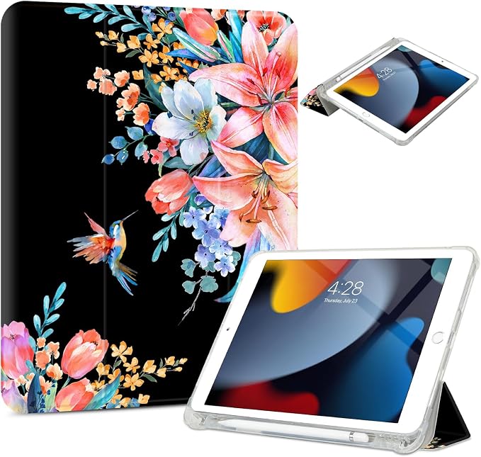 Vimorco for iPad 10.2 Case 9th Generation Cover Flower Cats for iPad 9th/8th/7th Generation Case Slim Soft Rubber Back Adjustable Stand Auto Wake/Sleep Smart Black Cat