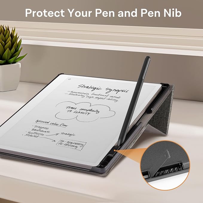 CoBak Case Compatible with Remarkable 2 Paper Tablet Black | Built-in Pen Holder Multi-Angle Foldable Stand Custom Fit for 2020 Released reMarkable 2