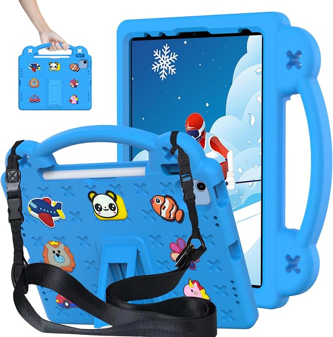 YRH Kids Case for iPad A18 (2026) Gen 12 / for iPad A16 (2025) with Strap Handle Stand EVA Shockproof Cover for iPad 12th Generation 11'' Blue