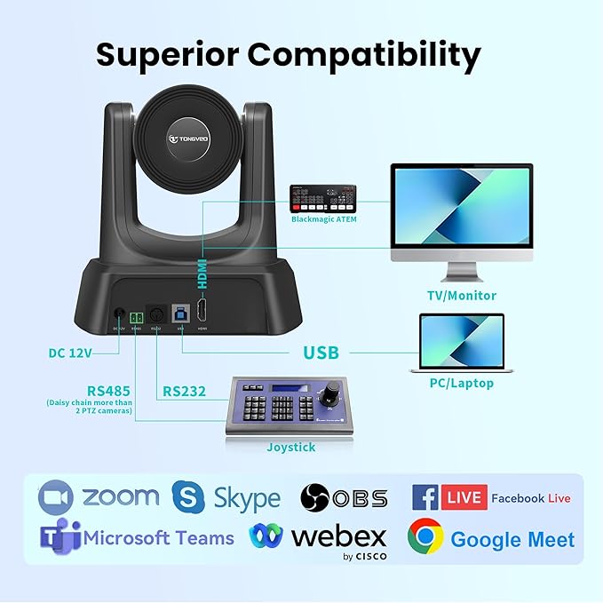 TONGVEO PTZ Camera HDMI/USB 10X Optical Zoom 60fps 1080P Video Conference Camera for Church Worship Live Streaming Meeting Online Learn with Zoom YouTube OBS and More