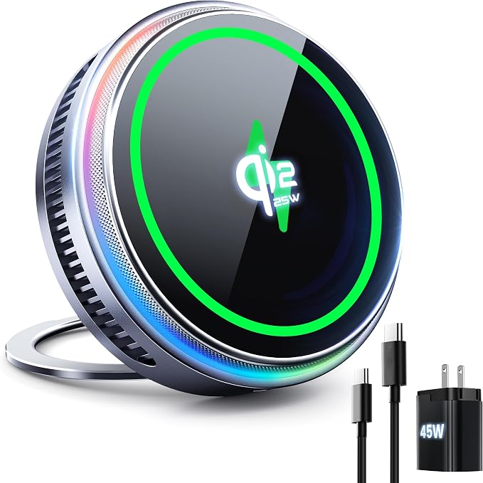 Qi2.2 25W for MagSafe Charger Ultra Fast Charging Cooling Pad Magnetic Wireless Charger for iPhone 12-17 Series &amp Android (5ft C to C Cable &amp 45W Adapter Included)
