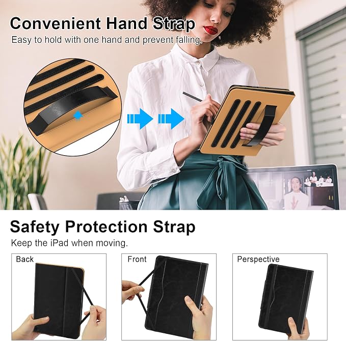 ZoneFoker for 10 Tablet Case (13th/11th Generation 2023/2021 Released) PU Leather Folio Cover with Multi-Angle Stand/Pen Holder Auto Wake/Sleep for 10/10 Plus Black+Black