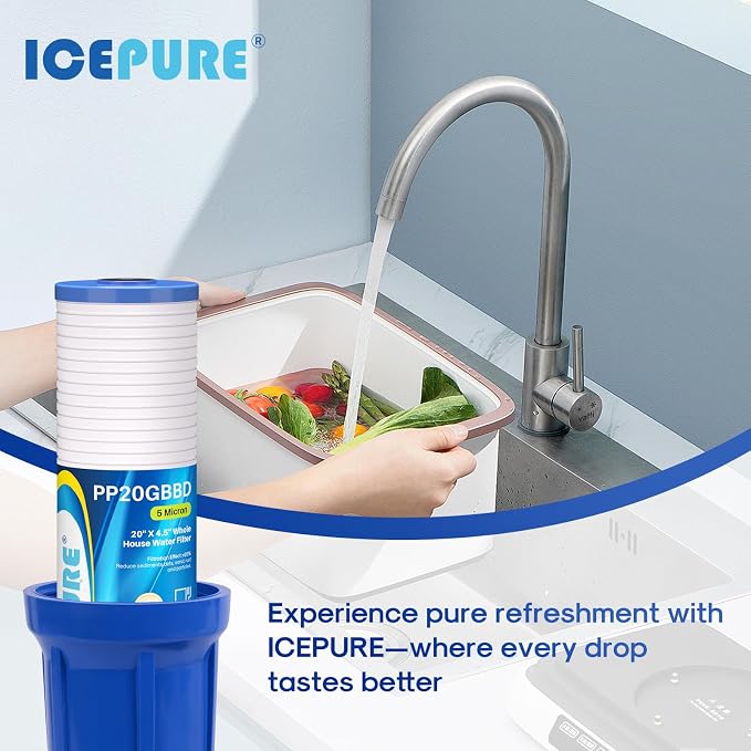 ICEPURE 5 Micron 20" x 4.5" Whole House Grooved Sediment Water Filter Cartridge
