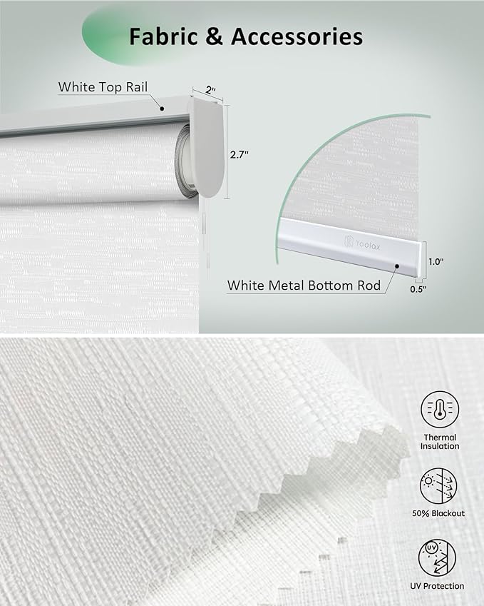 Yoolax Motorized Blinds App Control, Light Filtering Motorized Shades for Windows, Cordless Automatic Roller Shades for Bedroom Living Room Office(Light Filtering Jacquard White, 59" W x 72" H)