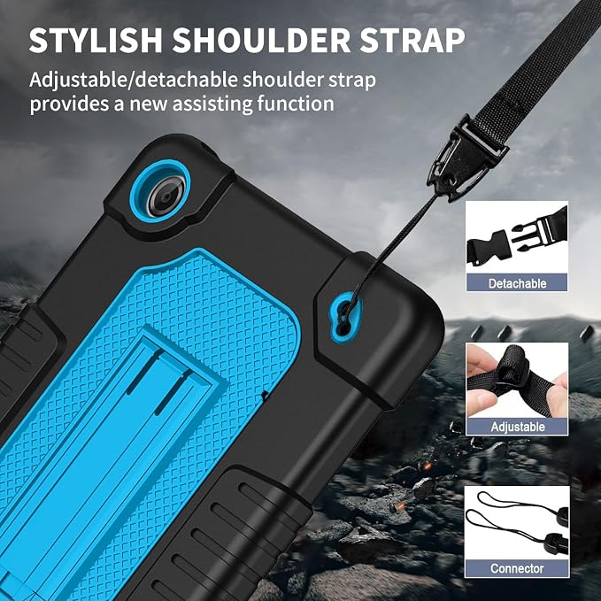 Tablet Case for Lenovo Tab One (TB305FU) 8.7 inch Shockproof Cover | with Tempered Glass Screen Protector &amp Strap &amp Kickstand for Lenovo Tab K9 8.7 inch 2025 (Model: TB305FU) (Black+2Pcs)
