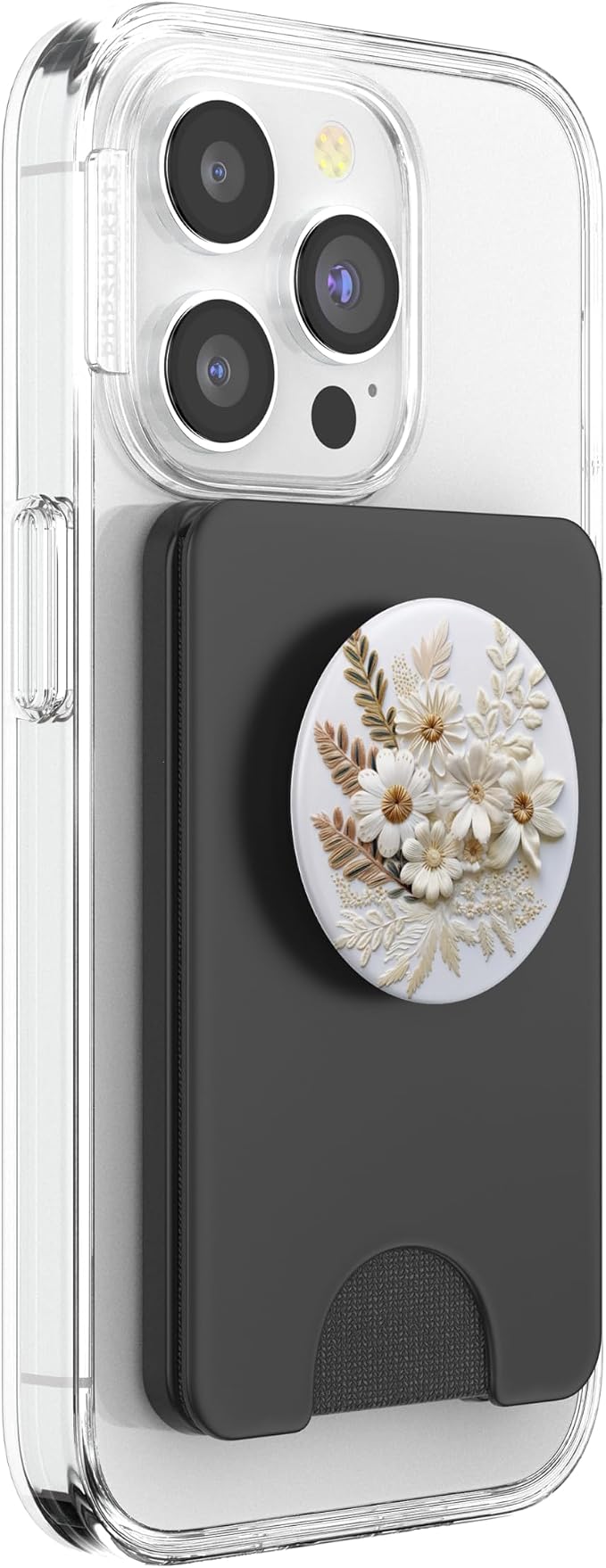 Beige Floral Flower Pattern On White Background PopSockets PopGrip for MagSafe
