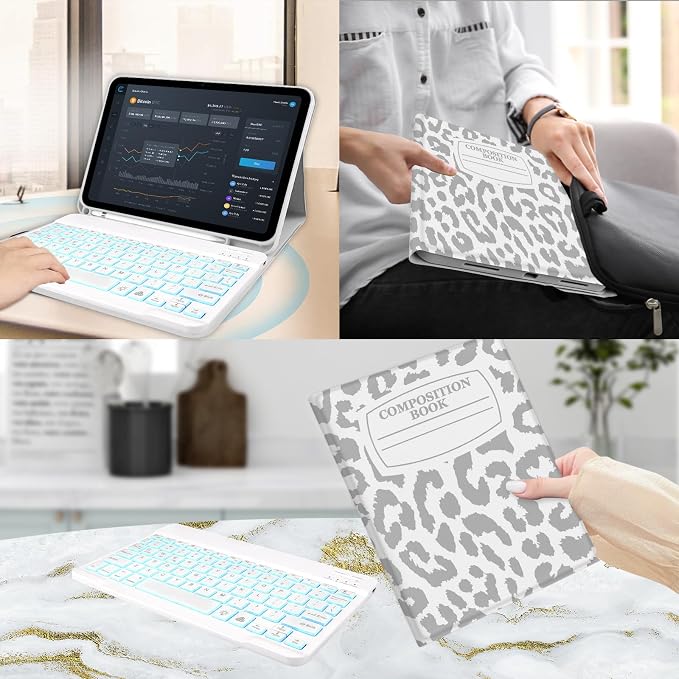 for Bluetooth Keyboard for iPad 10th Gen 10.9 inch (2022) case (A16) 11th / 10th Gen Case 11'' (2025) with 7-Color Backlights Pencil Holder Detachable Rechargeable - Black Cow