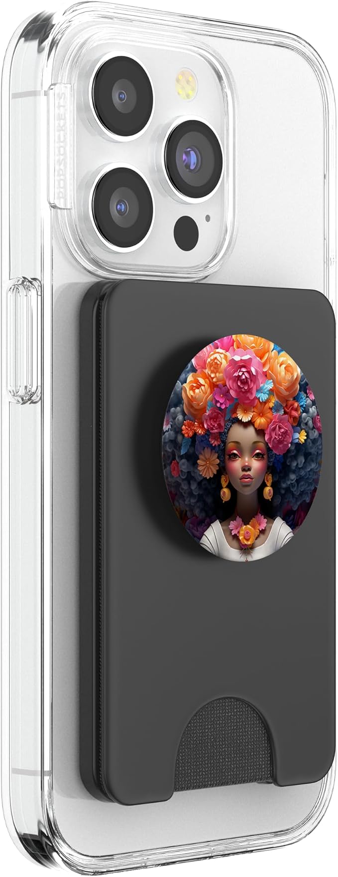Proud Afro Queen Girl Floral Hair Melanin Black Women Pride PopSockets Adhesive PopGrip