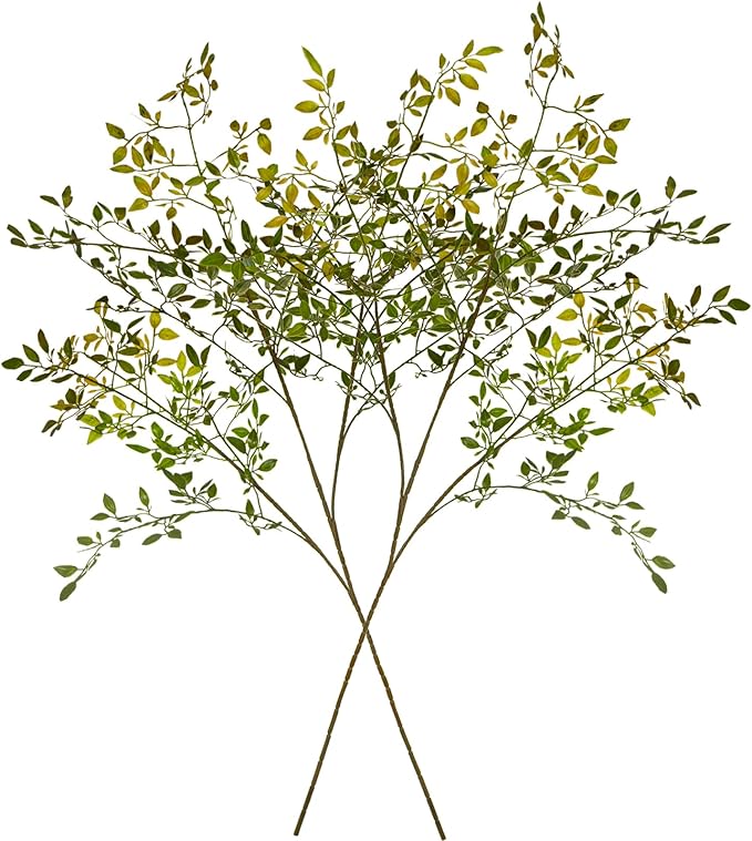 Artificial Greenery Stems, 43.3" Nandina Branches Tall Faux Plant Stems for Vase, Greenery Decor Stems Leaves Bunches for Shop Garden Office Home Décor,2Pcs,Orange