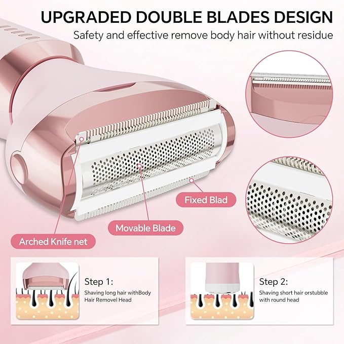 Electric Razors for Women, 4 in 1 Bikini Trimmer for Women, Wet & Dry Use Body Shaver, Nose Hair Face Eyebrow Arms Legs Armpit Underarm Pubic Area, Replaceable Lady Facial Razor Painless USB Charge