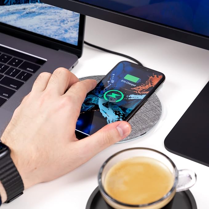 Wireless Fast Charger 15W Aluminum Fast Charging Pad USB-A to USB-C Cable Included Compatible with iPhone Apple &amp Android AC Adapter Included | Gray