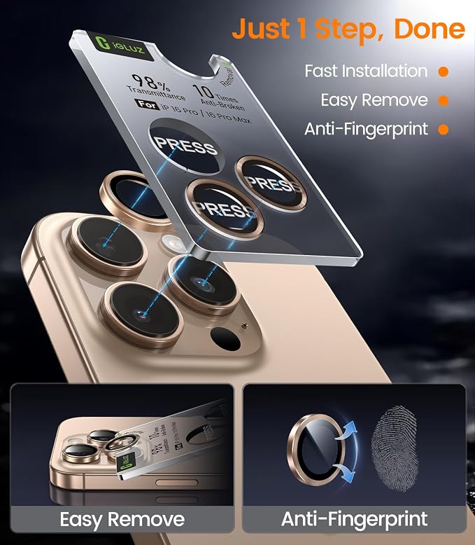 iGluz 2 Pack Anti-Reflection Camera Lens Protector for iPhone 17/16/16 Plus [98% Transmittance][1-Step Installation][Strong Adsorption] 9H Shatterproof Tempered Glass-Black