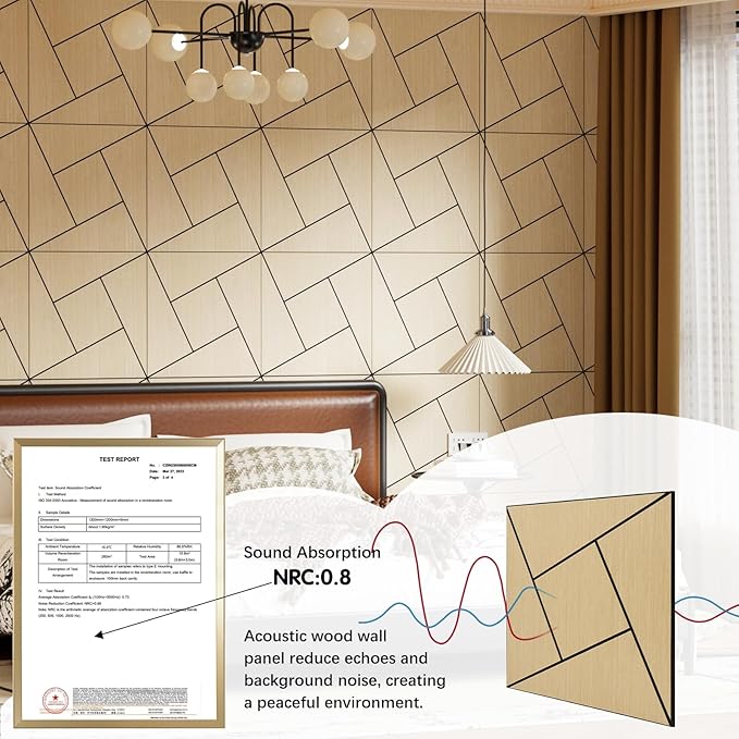 ARMURO 4 Packs Acoustic Wall Panels - Self-Adhesive 3D Wood Slat Wall Panel- Peel and Stick Sound Absorbing Panels for Noise Reducing - Feature Wall Decor for Home & Office