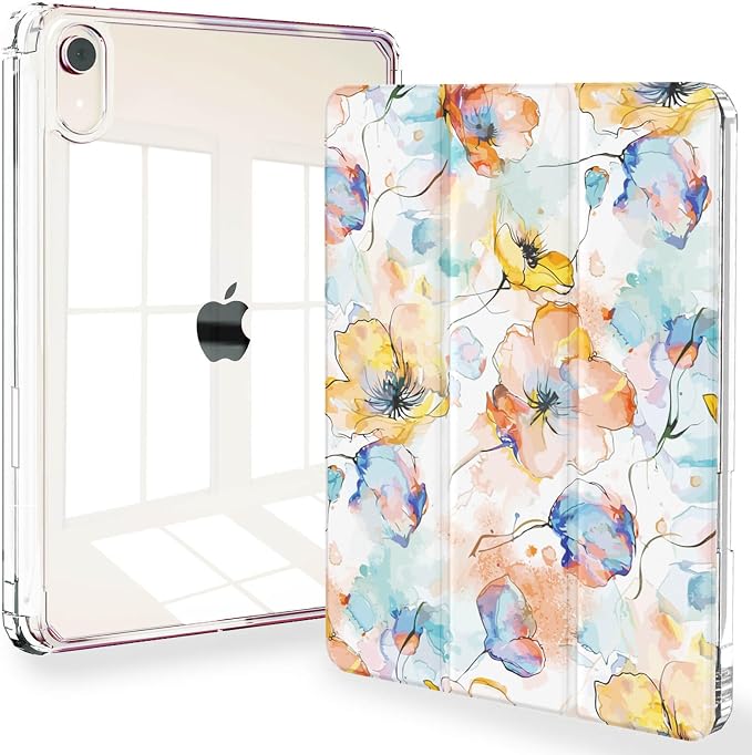 Feams Case for iPad mini 7 A17 Pro 2024/iPad Mini 6 2021 Slim Lightweight Trifold iPad mini 7 A17 Pro Case 8.3 Inch 2024 Clear Back Cover with Pencil Holder &amp Auto Sleep Blue Bow
