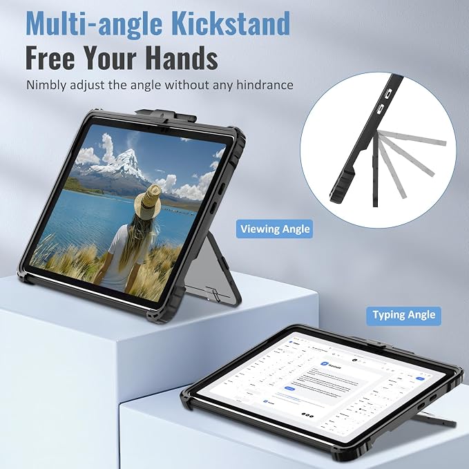 TiMOVO Case for Microsoft Surface Pro 12 Inch 2025 Black | Pen Holder Rugged Clear Back Protective Cover Removable Hand Strap Compatible with Type Cover Keyboard