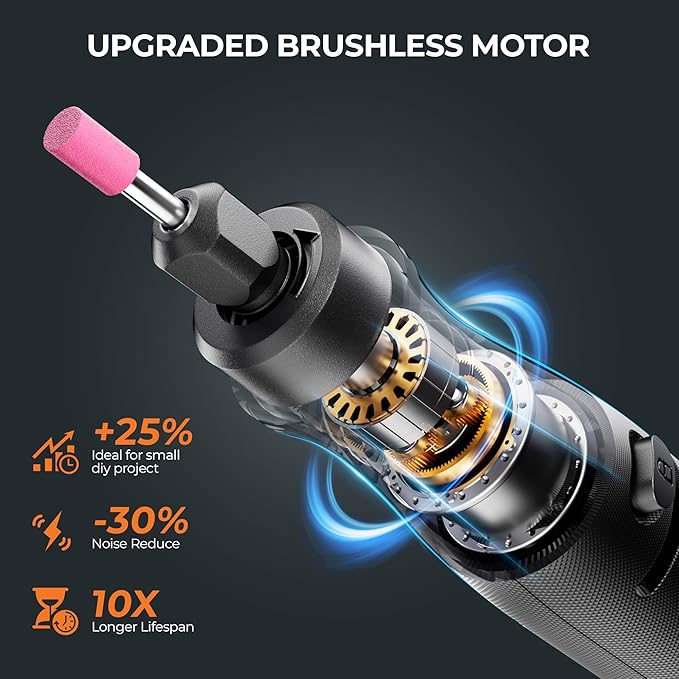 Cordless Rotary Tool Kit, 20V Power Rotary Tool for Sanding, Carving, Drilling, Engraving, Polishing, DIY Crafts with 42 Accessories, Brushless Motor, 5000-35000 RPM Variable Speed,Tool Only