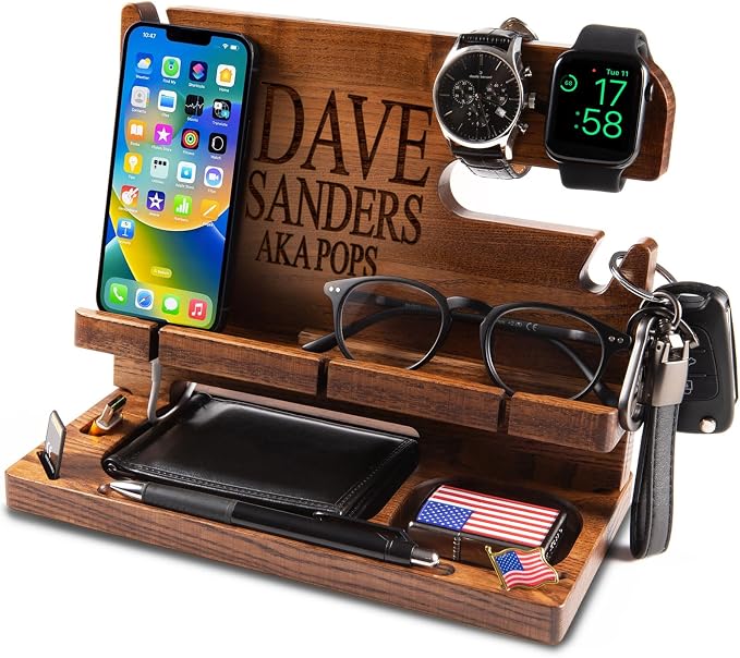 Greta Oto Wooden Personalized Docking Station gift for men Fathers Day Gift Personalized Gifts