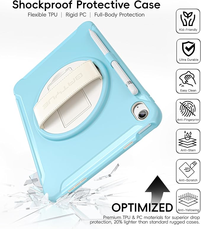 BATYUE Shockproof Case for iPad 10th / 11th (A16) Gen 11 inch CoralOrange | 3in1 PC+TPU Heavy Duty Leather Hand Strap Adjustable Stand Screen Protector Pencil Holder Easy Clean Personal/Busine